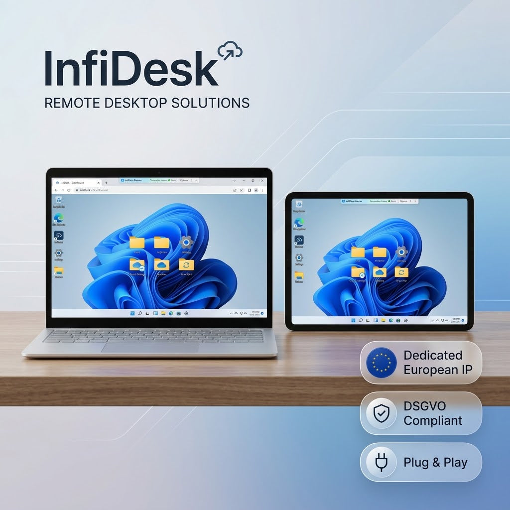InfiDesk Cloud Workstation – Sicherer Windows-Arbeitsplatz in Europa | Native EU-IP, 100% DSGVO-konform